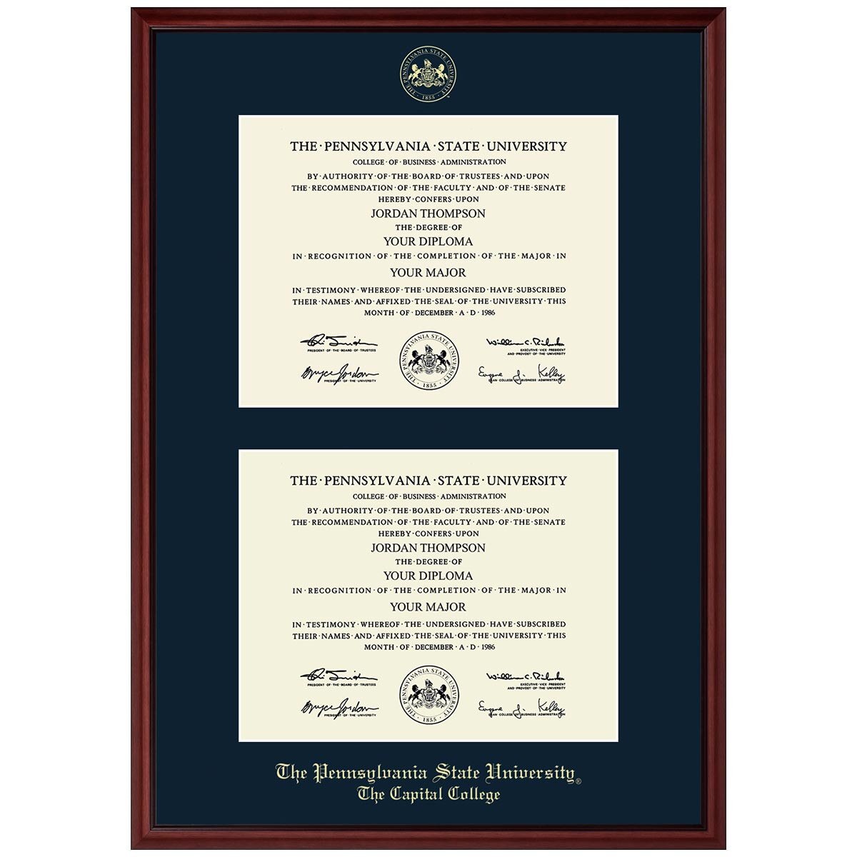 #101 The Capital College double diploma frame Camby (Mahogany)